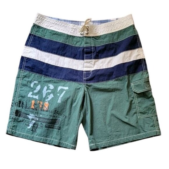 Polo Ralph Lauren Other - Polo Ralph Lauren Y2K Vintage Swim Trunks 36 Green Canvas Boats 267 Color Block